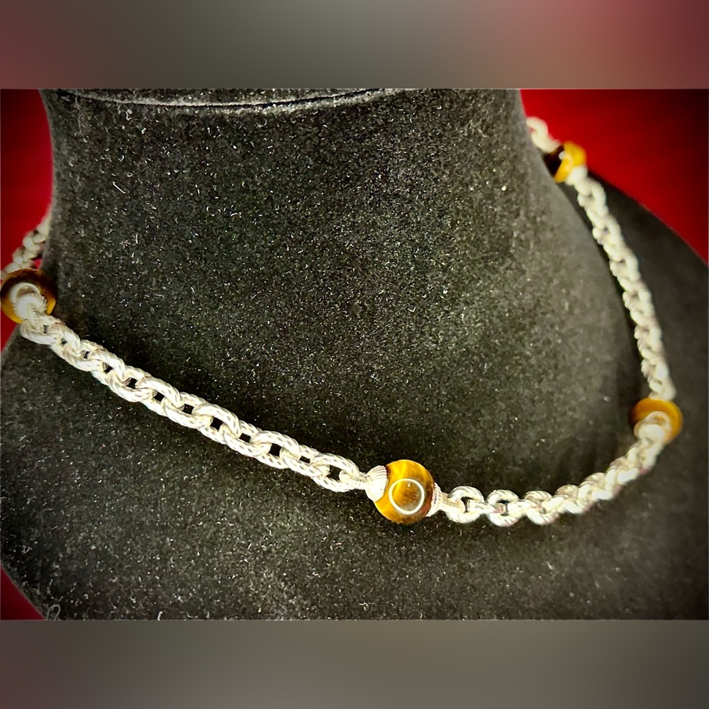 Judith Ripka 925 Sterling Silver Necklace w/ Tiger’s Eye Beads item#0051